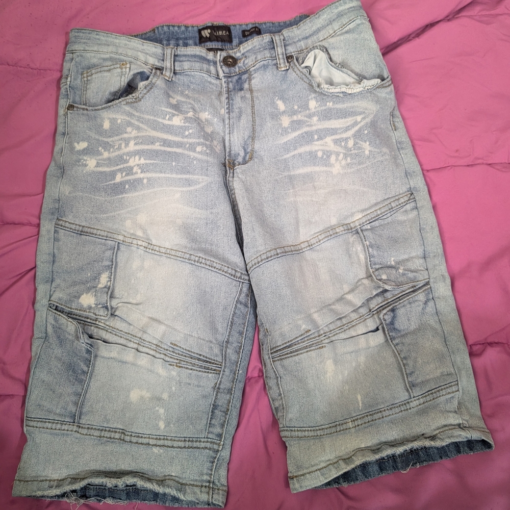 Light Blue Distressed Denim Shorts